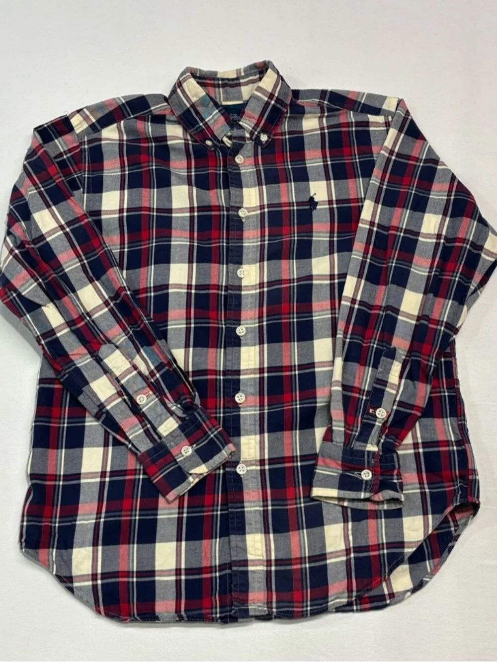 Ralph Lauren Navy, Red & White Plaid Button-Down Shirt Size 10-12 - 523